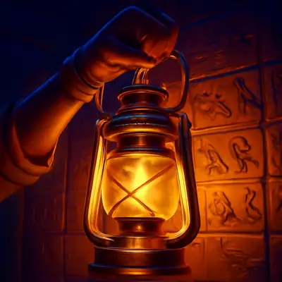 Explorer's lantern lighting an ancient tomb wall in Book of Dead (Play'N'Go).