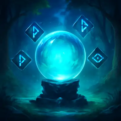 Glowing crystal orb and moonlit runes in a misty forest in Mystic Reels (BGaming).