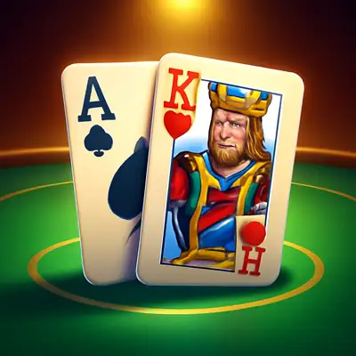 Blackjack table with an ace and a king under warm light in Royal Blackjack 1 (Winfinity).